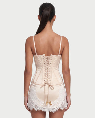 SAHAYA Lace Corset Cami Top & Lace-Trim Satin Mini Skirt Set