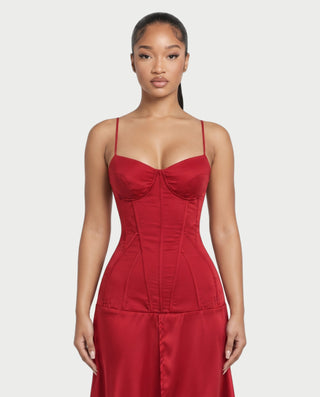 IVELLE Corset Bustier Strap Front Slit Midi Dress