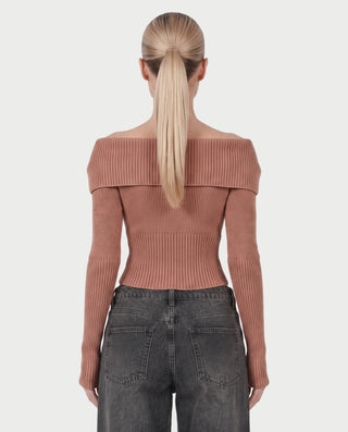 ARMINDA Washed Off-Shoulder Foldover Knit Sweater