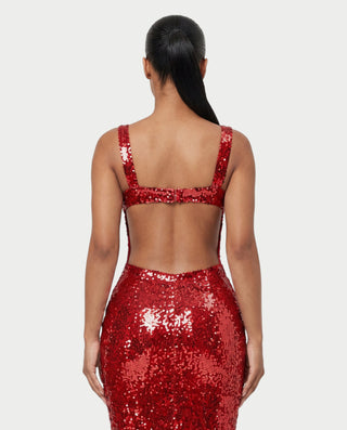 EMELYN Silver Sequin Square Neck Bodycon Maxi Dress