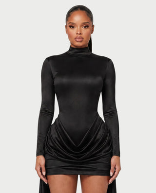 NORABEL Satin Mock Neck Draped Mini Dress