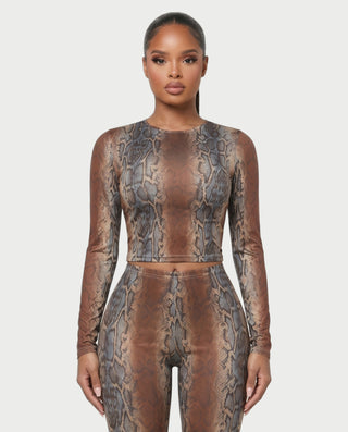 MONET Snake Print Top & Flare Pants Set