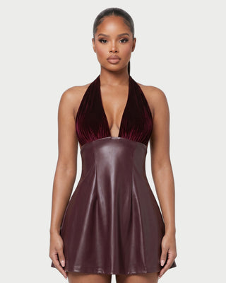RESLEY Velvet Halter Flared Mini Dress