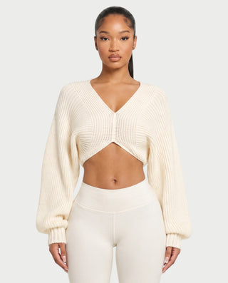 SUNNIVA Ribbed V-Cut Cropped Knit Sweater