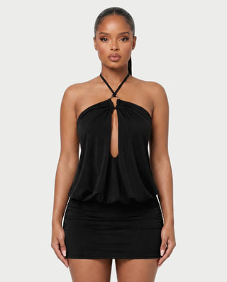 ANABELLA Ring Halter Blouson Bodycon Mini Dress
