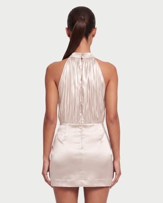 JAYDE Halter Neck Pleated Bodice Bodycon Mini Dress