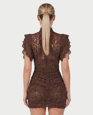 ODETTE Mock Neck Sheer Lace Bodycon Mini Dress