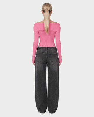 ARMINDA Washed Off-Shoulder Foldover Knit Sweater