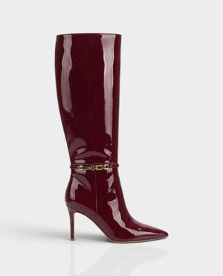 YENG Pointed Toe Patent Leather Knee-High Stiletto Boots
