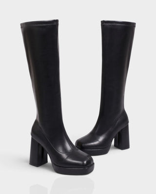IZARA Retro Square Toe Knee-High Chunky Heel Platform Boots