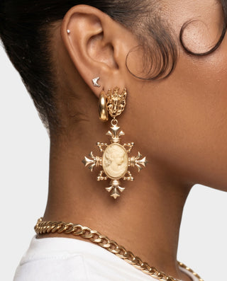 Cameo Portrait Cross Dangle Earrings