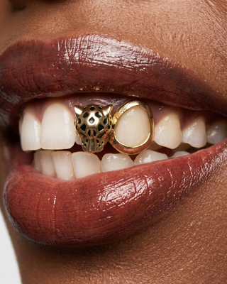 Leopard Head Gold-Tone Tooth Grill