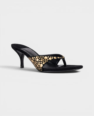 NUVERA Studded Thong Kitten Mule Heels