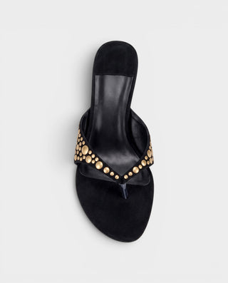 NUVERA Studded Thong Kitten Mule Heels