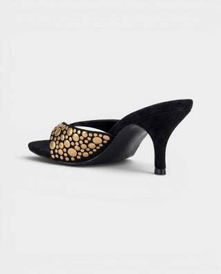 NUVERA Studded Thong Kitten Mule Heels