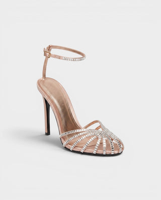 VESARA Rhinestone Cage Ankle Strap Stiletto Heels
