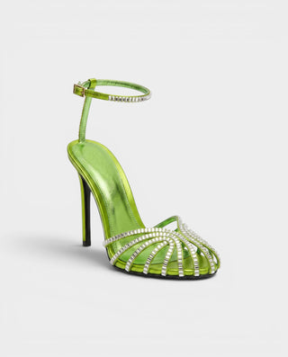 VESARA Rhinestone Cage Ankle Strap Stiletto Heels