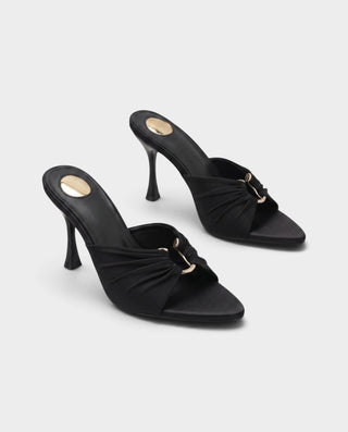 AMELINE Ruched Metal Accent Heeled Slide Sandals