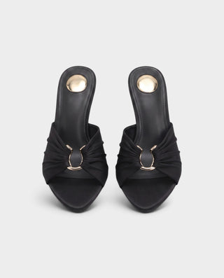 AMELINE Ruched Metal Accent Heeled Slide Sandals