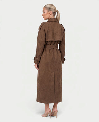 WINONA Suede-Look Long Sleeve Belted Trench Coat