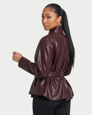 TESS Faux Belted High Stand Collar Jacket