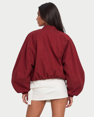 ELVA Oversized Balloon Sleeve Zip-Up Bomber Jacket