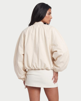 ELVA Oversized Balloon Sleeve Zip-Up Bomber Jacket