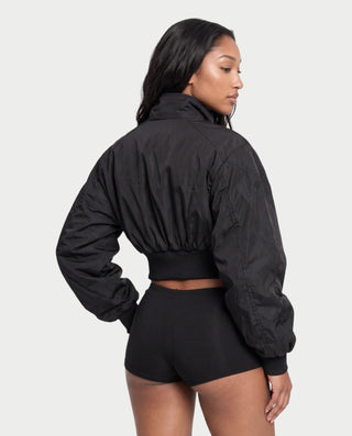 ZELIE Grommet Strap Zip-Up Cropped Bomber Jacket