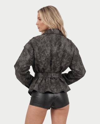 MAELLE Puff Sleeve Shawl Collar Belted Wrap Jacket