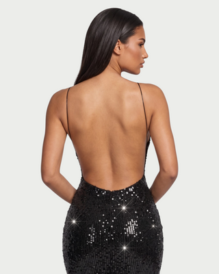RUANNE Sequin Halter Keyhole Backless Maxi Dress