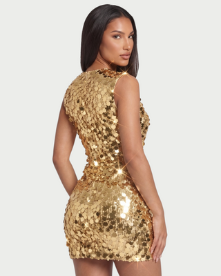 YLONA Sleeveless Oversized Disc Sequin Mini Dress