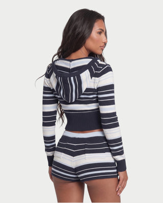 MALIANA Striped Hooded Cardigan & Knit Shorts Set