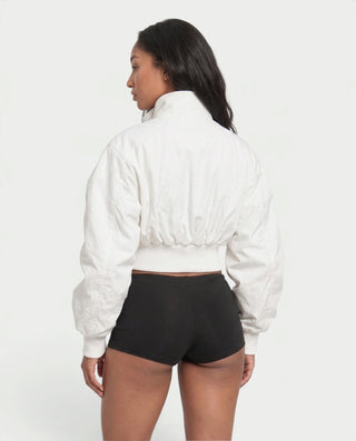 ZELIE Grommet Strap Zip-Up Cropped Bomber Jacket