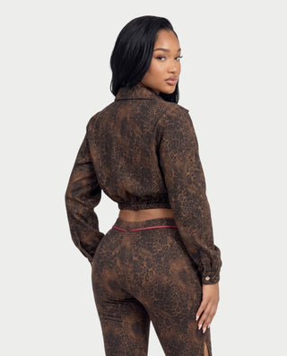 MARIGOLD Retro Leopard Print Cropped Jacket & Fitted Shorts Set