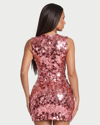 YLONA Sleeveless Oversized Disc Sequin Mini Dress