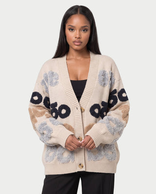 MIKAYU Oversized Graphic Jacquard Knit Cardigan
