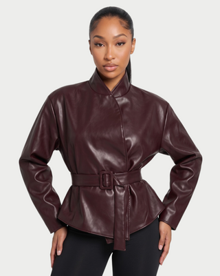 TESS Faux Belted High Stand Collar Jacket