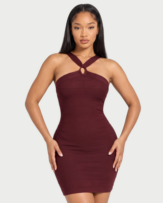RUTHA Crisscross Strap Bandage Bodycon Mini Dress