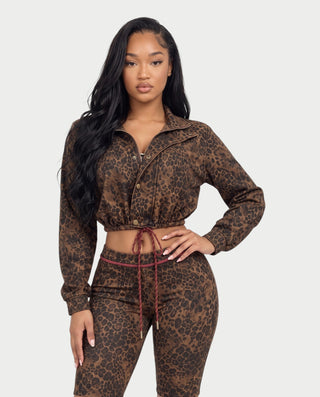 MARIGOLD Retro Leopard Print Cropped Jacket & Fitted Shorts Set