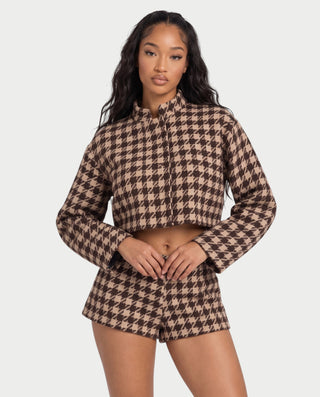 ANARI Houndstooth Cropped Jacket and Tailored Shorts Set