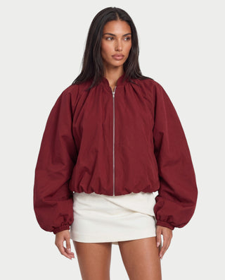 ELVA Oversized Balloon Sleeve Zip-Up Bomber Jacket