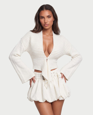 EVERLEIGH V-Neck Single Button Asymmetric Hem Knit Cardigan