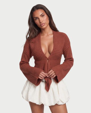 EVERLEIGH V-Neck Single Button Asymmetric Hem Knit Cardigan