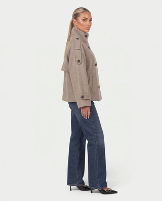 YUSSA Woolen Double-Breasted High Collar Cape Trench Coat