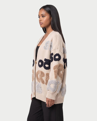 MIKAYU Oversized Graphic Jacquard Knit Cardigan
