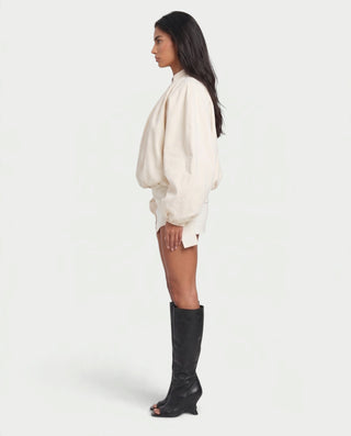 ELVA Oversized Balloon Sleeve Zip-Up Bomber Jacket