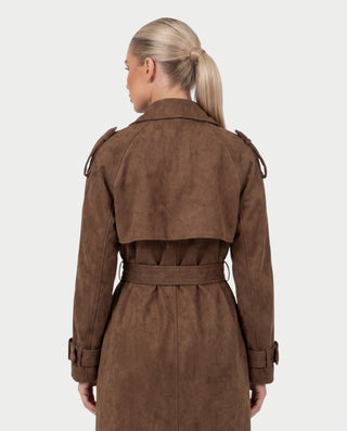 WINONA Suede-Look Long Sleeve Belted Trench Coat
