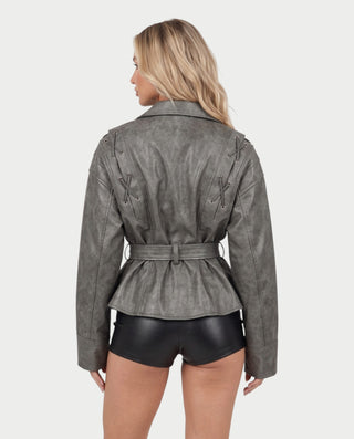 MAELLE Puff Sleeve Shawl Collar Belted Wrap Jacket