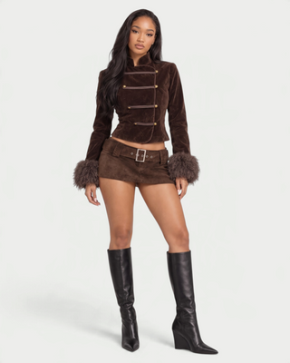 KRISTA Belted Suede Mini Skirt