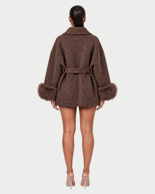 RULLY Plush Cuffs Drop-Shoulder Wrap Coat